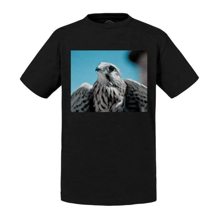 T-shirt Enfant Noir Faucon Gris Aigle Oiseau Predateur Rapace-0