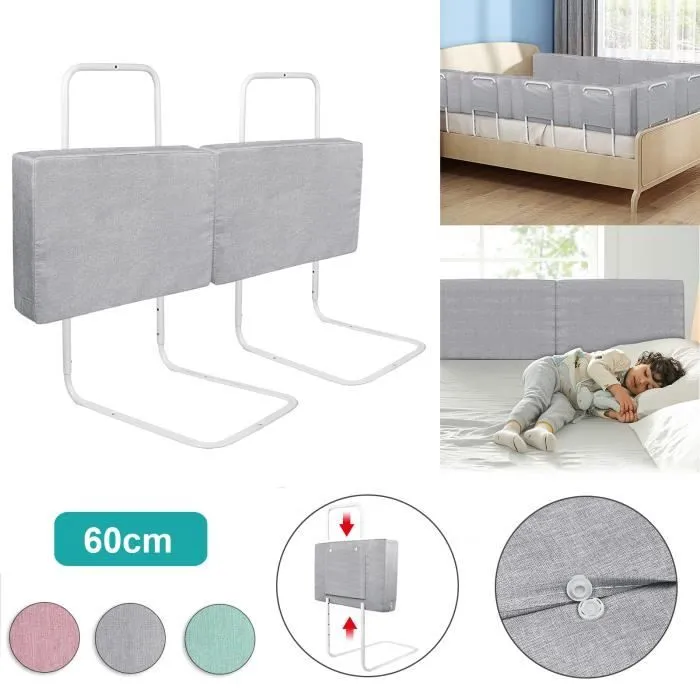 LZQ Barrière de lit Bébé Barrière Protection Lit Enfant, Protection contre les chutes, Hauteur réglable, 2 x 60 cm Gris-0
