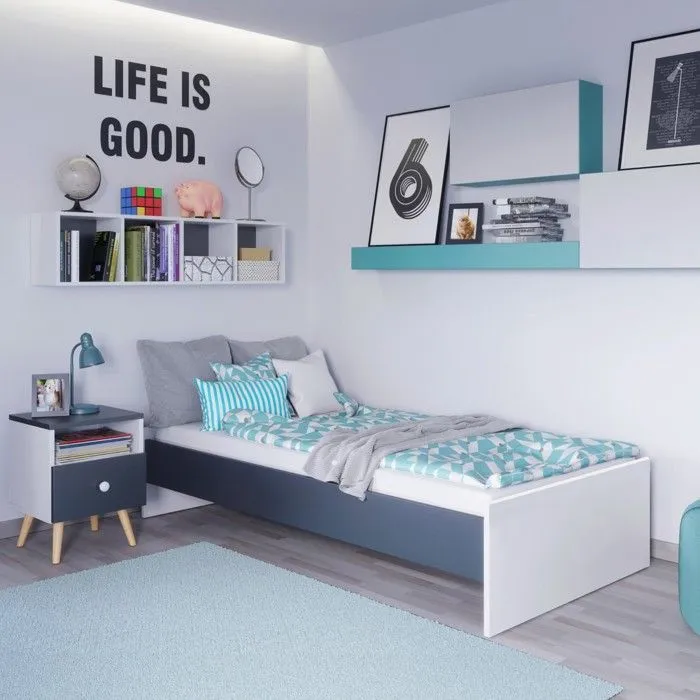 Lit enfant KARO 90x190 cm + sommier, BLANC/GRIS-0
