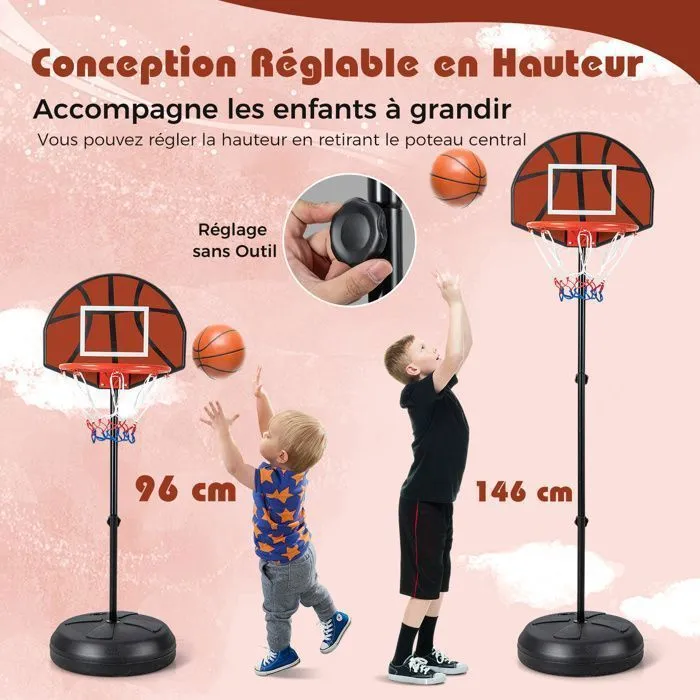 Panier de Basket-Ball sur Pied COSTWAY-2 en 1 Cible de Fléchettes-Hauteur Réglable 130-180cm-Panneau Double Face-Base Remplissable-2
