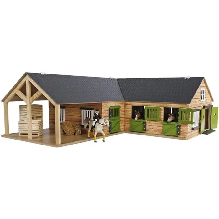 Ecurie miniature en bois pour chevaux - Kids Globe - Univers miniature - 4 boxes de rangement - échelle 1:24-0