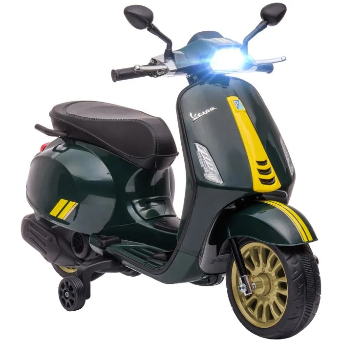 Scooter électrique enfant AIYAPLAY Vespa 6 V dim. 107L x 47l x 73H cm Musique MP3 Port USB Phare 2 roulettes, pour 3-6 ans, Vert-0