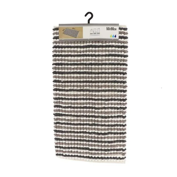TENDANCE - Tapis de salle de bain Tricolore Blanc et Nuance de Gris en Polycoton Boules 50 x 90 cm Blanc / Gris-0