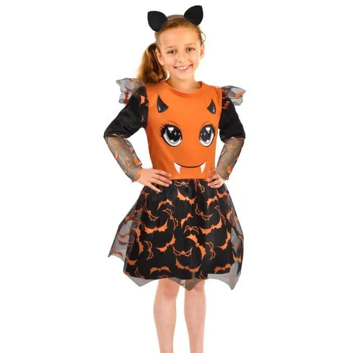Costume de chauve-souris - CIAO - Taille 7-9 ans - Noir - Orange - Robe et diadème-0
