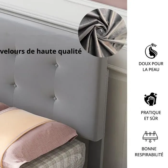Lit simple, lit rembourré 90x200cm avec 2 tiroirs, lit capitonné pour enfant ou adulte, gris-1