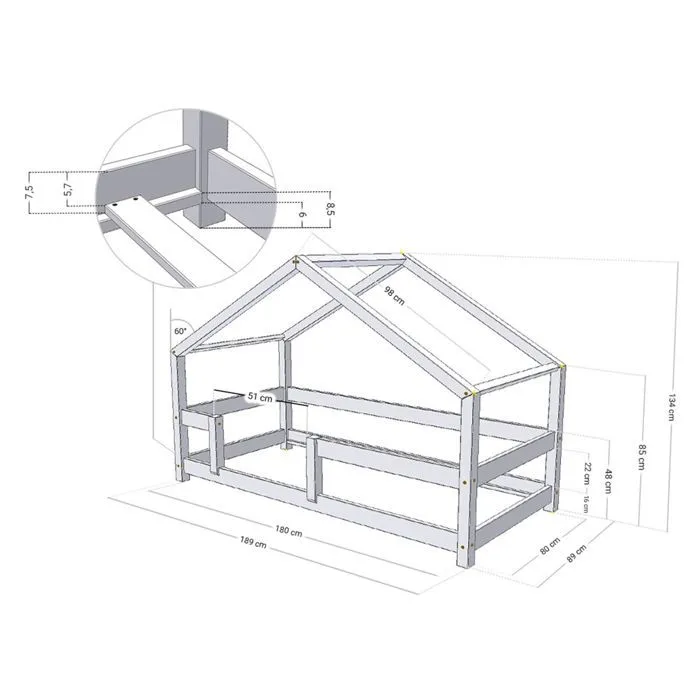 Lit cabane enfant LUCKY 80 x 180 gris-3