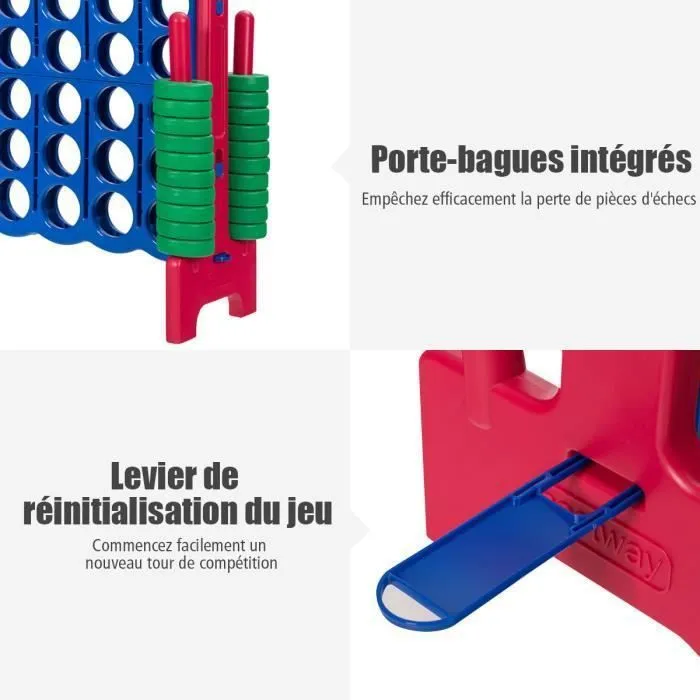 COSTWAY Jeux de Puissance 4 Géant Jeux de Société pour Familles en Ligne avec 42 Anneaux et Curseurs pour Redémarrage Rapide Rouge-2