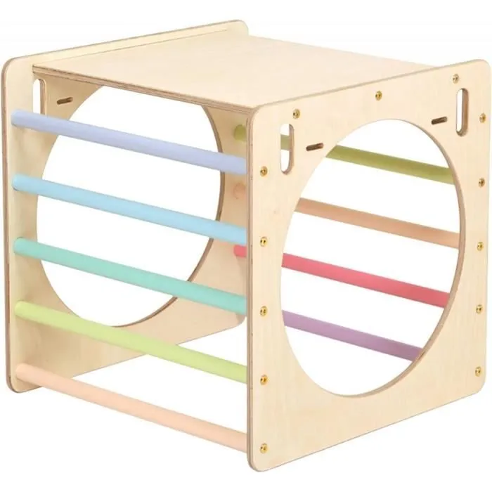 Jouet d'activité KateHaa - Cube pastel avec échelle en bois pour enfant de 12 mois et plus-1