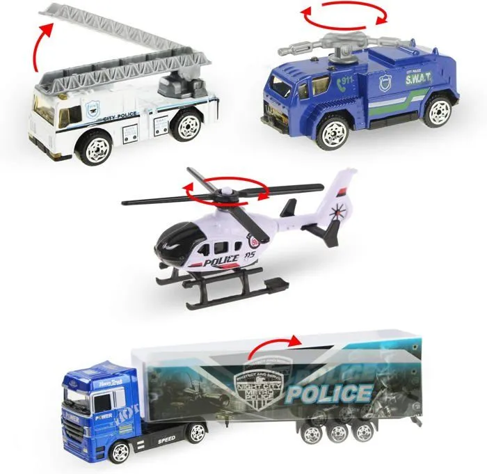 Jouet véhicule - Voiture de Police - Camion Porteur - Bleu - Pour enfants - 24 mois et plus-3