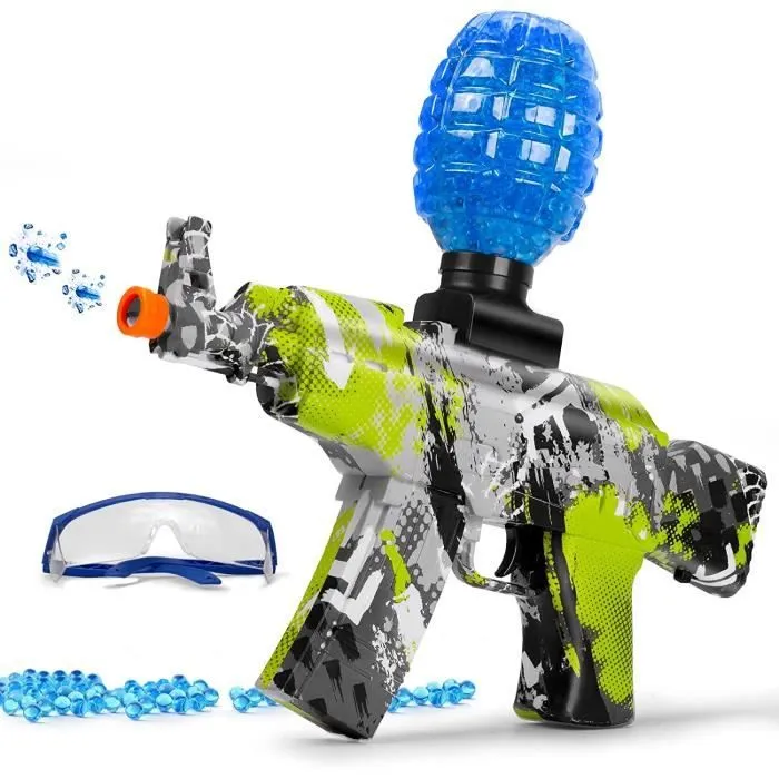 Bombe à Eau Pistolet électrique AK-47 Rechargeable Avec 40000 Balles de Gel et Lunettes pour Enfant 12 Ans pistolet à eau verte-0