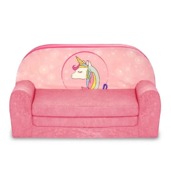 Canapé enfant - FORTISLINE - Licorne rose - Convertible lit - Microfibre facile à entretenir-1