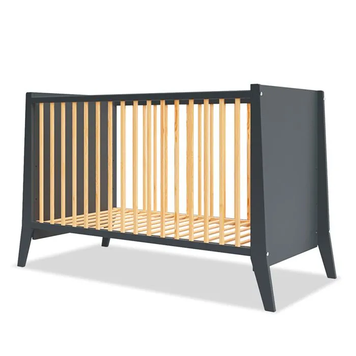 Lit bébé évolutif Timeo 60x120 cm (matelas non inclus) | Gris & bois-1