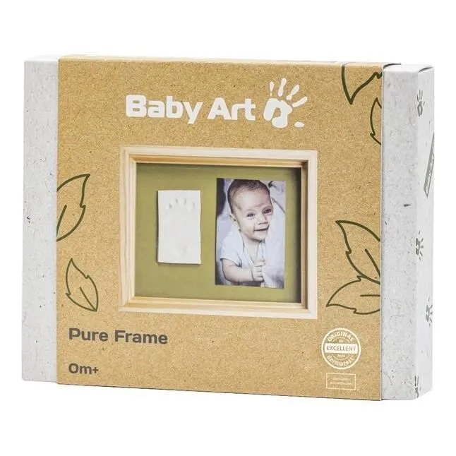 Baby Art Pure Frame - Kit Cadre avec Pâte à Modeler et Cadre Bois Pin Naturel, Rouleau, Panneau Arrière Réversible (Vert/Orange)-2