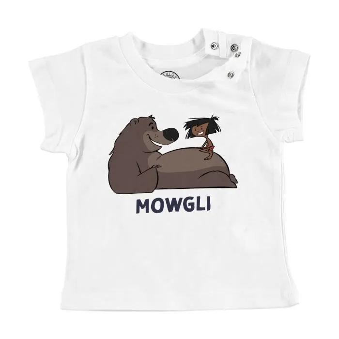 T-shirt Bébé Manche Courte Blanc Mowgli Enfant Héros Nature Jungle-0