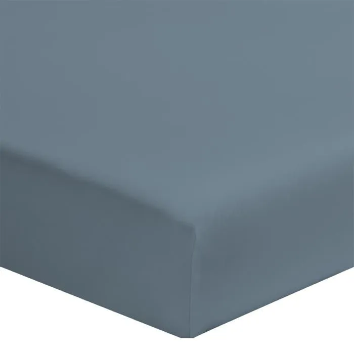 Drap housse percale de coton - 6 coloris au choix - Bleu gris / 140x200-0