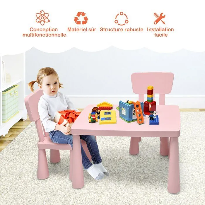 COSTWAY Table avec 2 Chaises pour Enfants 1-7 Ans, Dossier Ergonomique Hauteur Scientifique pour Manger Dessiner Écrire, Rose-4
