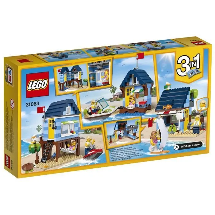 LEGO® Creator - Les Vacances à la Plage - Maison d'été avec aquarium, hamac, surf et moto des mers - 275 pièces-2