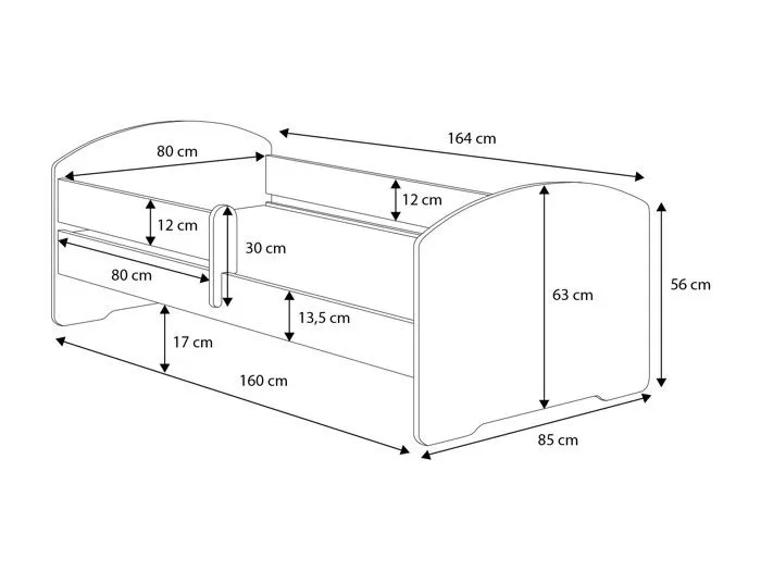 Lit enfant LOU avec balustrade et matelas inclus - Sans graphique - 160 cm x 80 cm-4