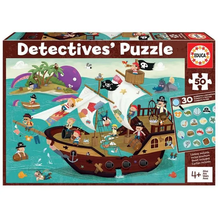 Puzzle 50 pièces : Détective puzzle : Bateau pirate-1