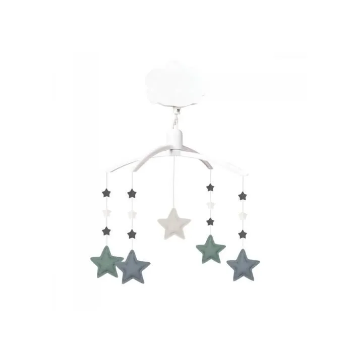 Mobile Musical Etoiles - TROUSSELIER - Mobile Musical - Mixte - Bébé - Pile - Lin Céladon, Beige et Bleu Gris-0