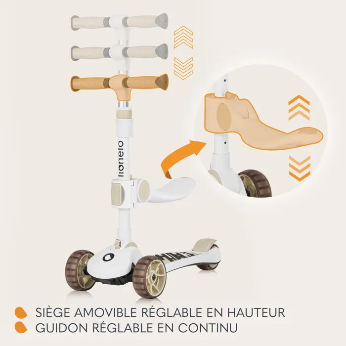 Draisienne trottinette enfant evolutive LIONELO Franky - Grandes roues éclairées - Jusqu’à 50 kg - Avec panier - Beige-2