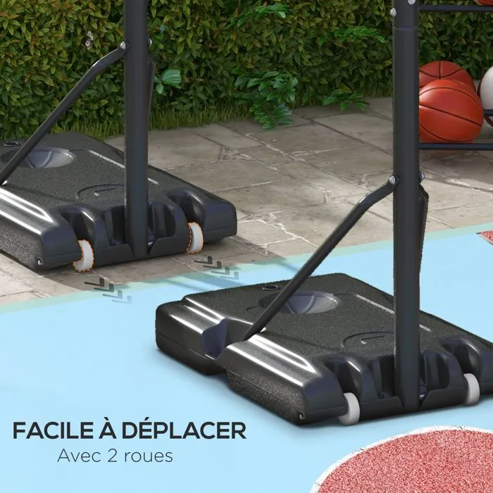 Panier de basket SPORTNOW sur pied hauteur réglable de 2,35m à 3,05m avec roulettes, panneau arrière solide, Base de Lestage-4