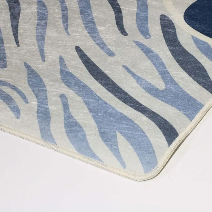 Tapis - ZEBRE - 120x160 - Bleu - Antidérapant - Lavable en machine-1