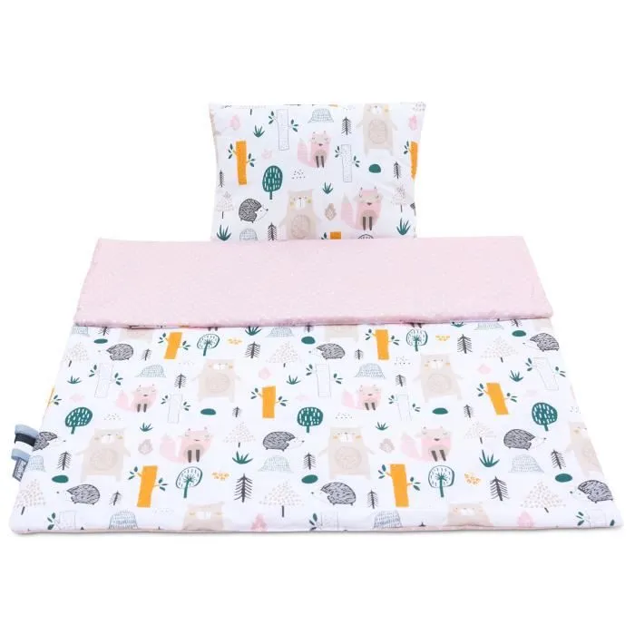 Bellochi Set de Couette Bebe 75x100 cm et Coussin Enfant 30x40 cm - Réversible et Lavable - Coton - Forêt-1