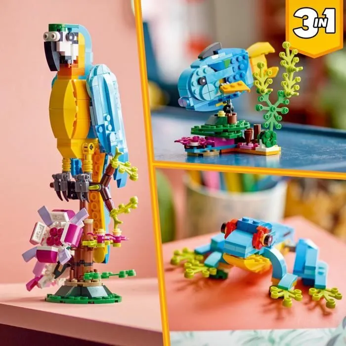 LEGO® Creator 3-en-1 31136 Le Perroquet Exotique, Figurines Animaux de la Jungle, avec Grenouille et Poisson-4