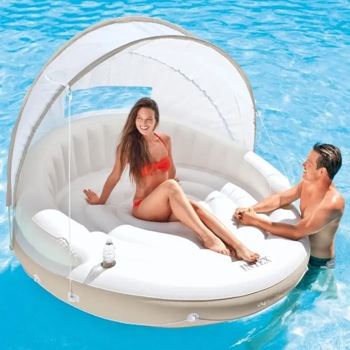 Matelas gonflable INTEX Lounge de Piscine Caraïbes avec pare-soleil et supports boissons-0