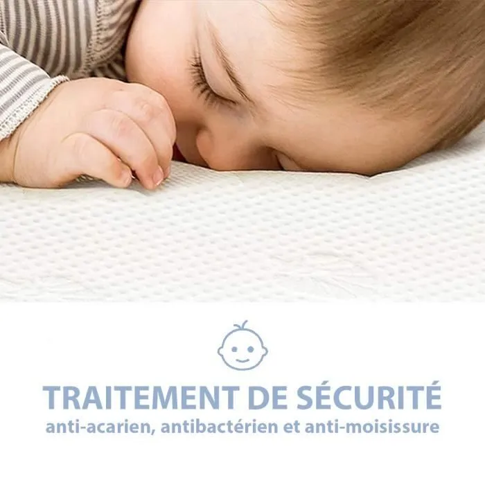 Matelas pour lit de bébé en mousse à mémoire de forme | 140x70 | Epaisseur 10 cm | Double Face Réversible Été et Hiver | Déhoussable-1