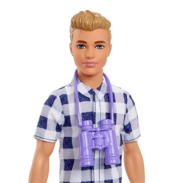Poupée Barbie Ken Camping - 3 ans et + - Chemisette à carreaux, jean, paire de tennis - 6 accessoires inclus-3