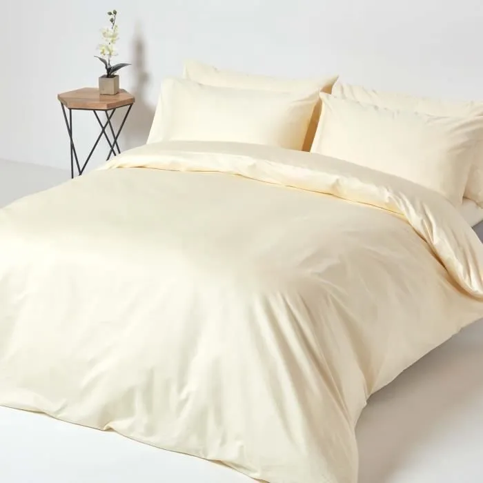 Drap housse 150x200 cm Grand bonnet 46 cm et jupe élastique 100% satin de coton égyptien 1000 fils Coloris Crème-2