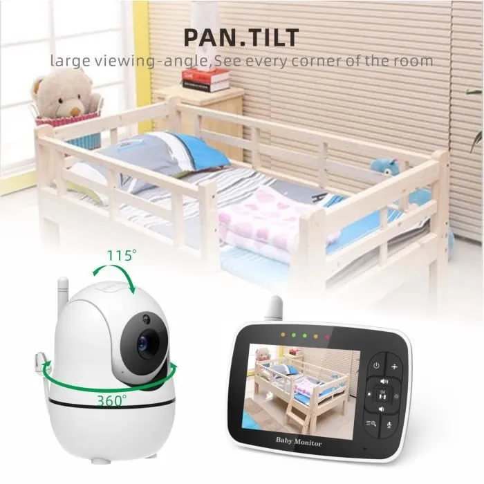BabyPhone 3.5" LCD - Rotation 360°-2.4 GHz - Caméra zoom 1080p - Surveillance de Température - Berceuse -Vision Nocturne-1