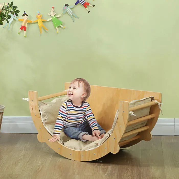 Arche d'escalade 3 en 1 - AIYAPLAY - fauteuil à bascule et table de jeu - coussin - en bois naturel 
 enfants de 18 à 48 mois-1