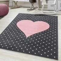 Tapis enfant COEUR - AYYILDIZ - Rose - 80x150cm - 100% Polypropylène Frisé-1