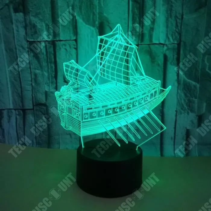 TD® Veilleuse 3D de bureau Commande tactile Sept couleurs réglables Aspect voilier Lumière d'illusion-1