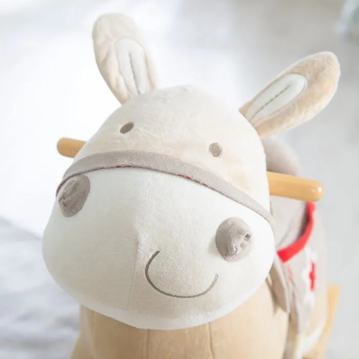 ROBA - Âne à Bascule en Bois et Peluche avec Étriers Selle et Bride - Marron / Motif Rouge-2