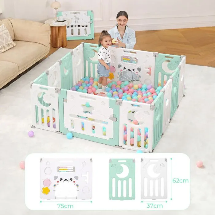 Parc Bébé 12+2 Panneaux, Parc Bebe Modulable Plastique, Parc Bebe 150×150CM avec Porte,Parcs Enfant XL avec Panneau d'activité, Vert-5
