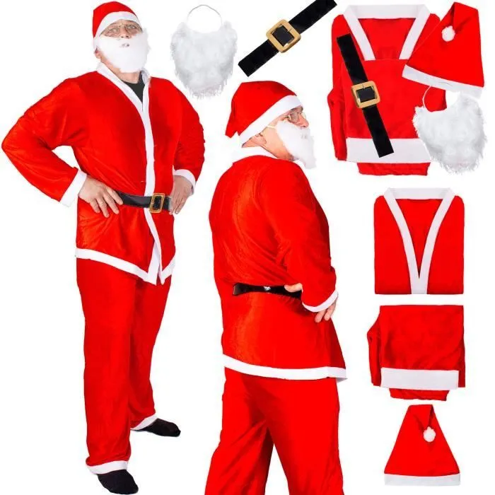 Costume de Père Noël - SPRINGOS - 5 pièces - Doux - Rouge - Mixte-0