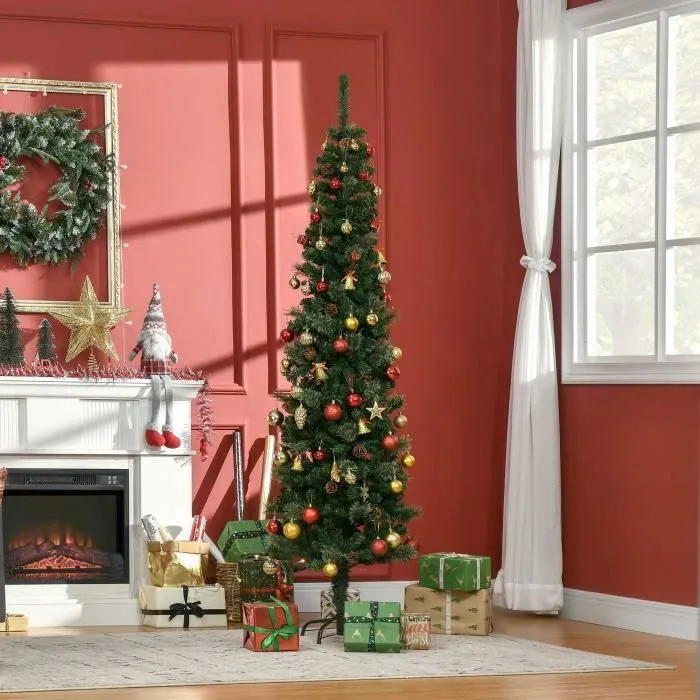HOMCOM Sapin Arbre de Noël Artificiel 195 cm 556 Branches avec 27 Pommes de pin+ Support Pied Pliable Vert-1