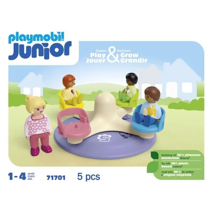 PLAYMOBIL Junior 71701 Enfants et tourniquet, Comprend quatre personnages et un tourniquet, Dès 1 an-6