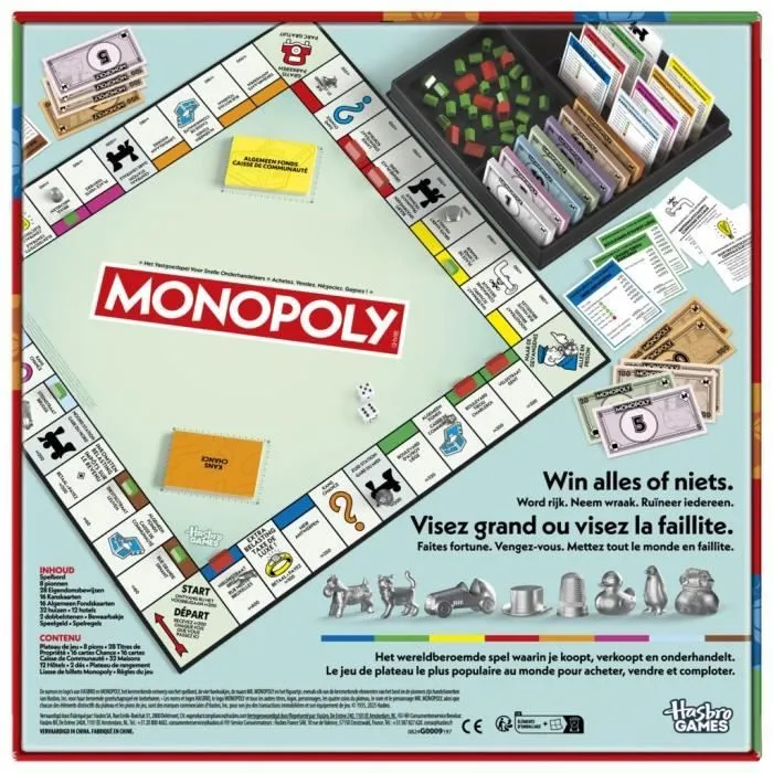 Monopoly classique, jeu de société de plateau, avec boîte de rangement et pions grand format, 2 à 6 joueurs, version FR, dès 8 ans,-7