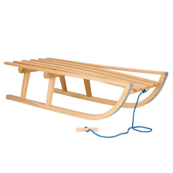Luge en bois - SPRINGOS® - Modèle avec dossier - Corde à tirer - 89x34x22 cm - Glissières en métal-3