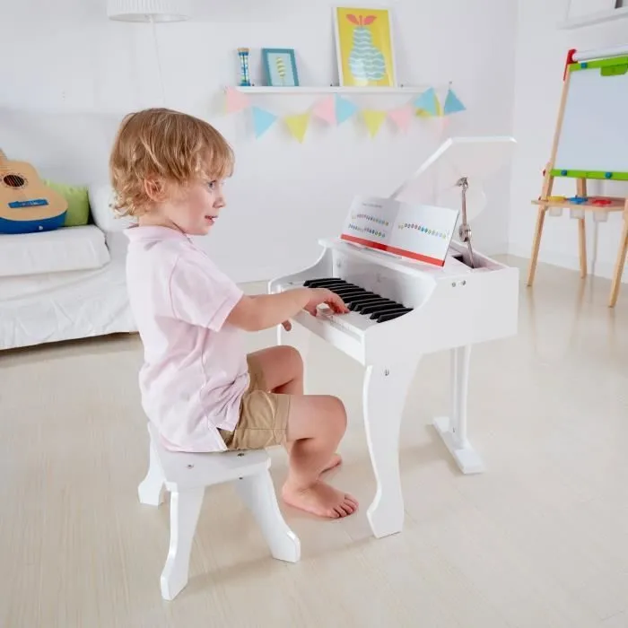 Piano jouet électronique en bois - HAPE - Blanc - 30 touches - Tabouret inclus-3