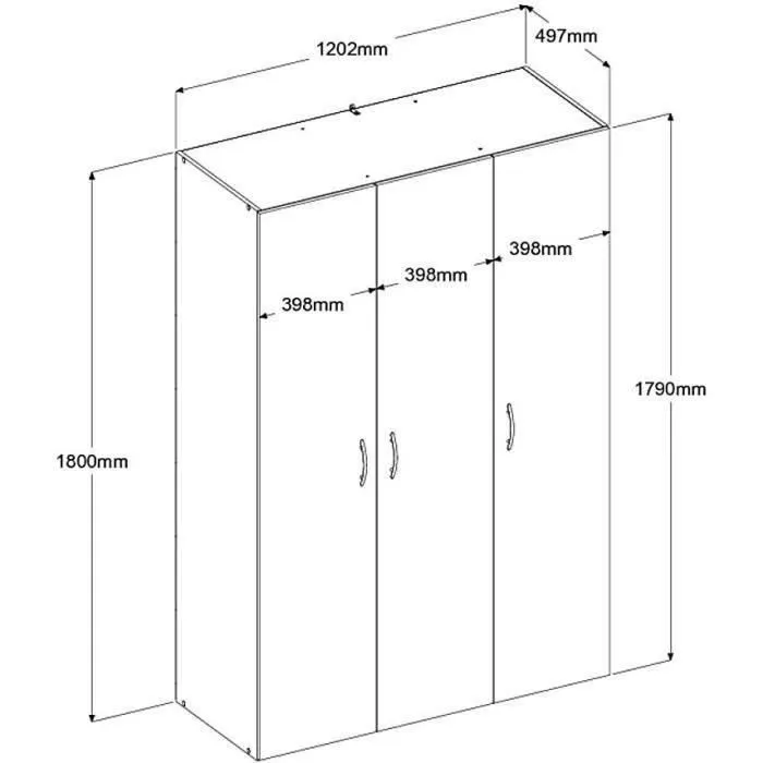 Armoire - EASY LIFE - Décor Chêne clair - 3 portes battantes - L120,2 x H180 x P49,7cm - PARISOT EASY LIFE-7