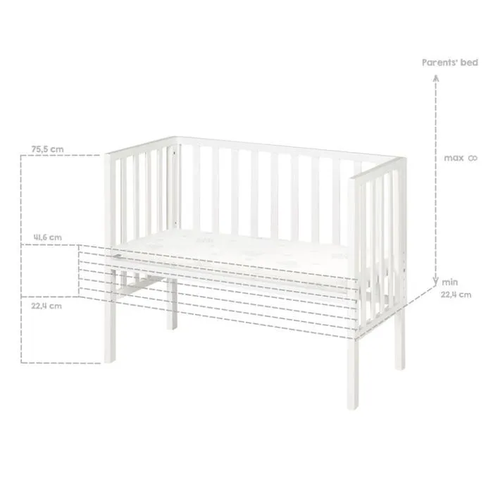 ROBA Berceau Cododo 2en1 Réglable "safe asleep®" 90 x 45 cm + Matelas + Barrière en Toile et Pourtour en Maille - Bois Laqué Blanc-4