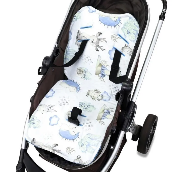 Coussin de siège de poussette 75 x 35 cm - coussin pour Réducteur siège auto pour de enfant -Minky Hérisson bleu-0