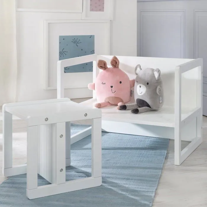 ROBA Banquette Enfant Réglable sur 2 Hauteurs d'Assise - Convertible en Table - Style Campagne - Blanc-3