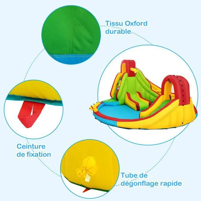 COSTWAY Château Gonflable pour 3 Enfants avec 2 Toboggans,Bassin d'Eclaboussement,Canon à Eau Charge Max 160KG Souffleur Non-inclus-2